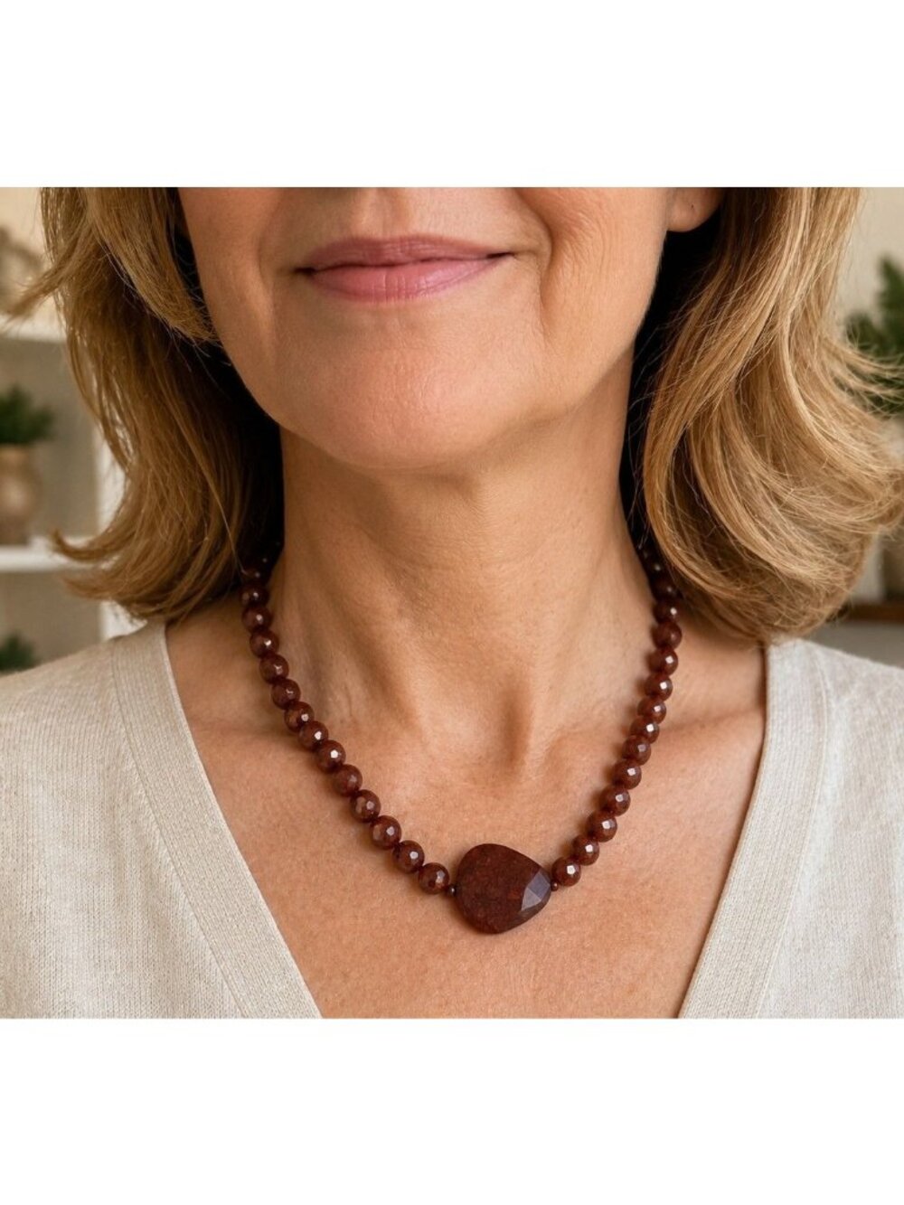 Argentino Vivo Red Jasper Faceted Bead Necklace Sterling Silver 16" w/tag